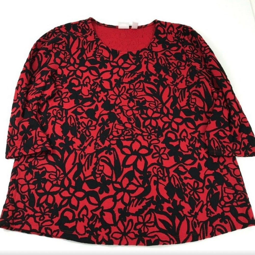 🌺 Chico's Red and Black Floral Top